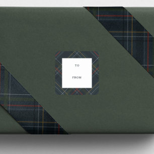 Holiday plaid navy blue to and from gift square sticker