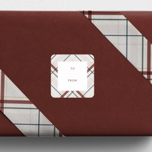 Holiday plaid neutral to and from Christmas gift Square Sticker