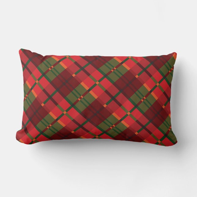 Holiday Plaid Pattern in Red and Green Lumbar Pillow (Front)