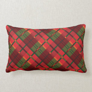 Holiday Plaid Pattern in Red and Green Lumbar Pillow
