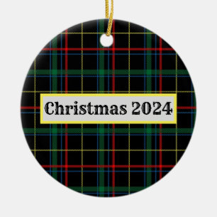 Holiday Plaid Personalized Ceramic Ornament
