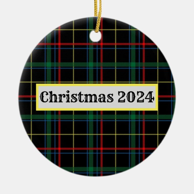 Holiday Plaid Personalized Ceramic Ornament (Front)