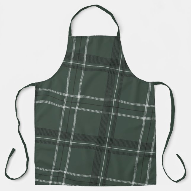 Holiday plaid simple green apron (Front)