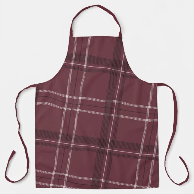 Holiday plaid simple maroon apron (Front)