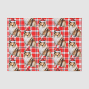 Holiday Plaid with Rough Collie Dog Christmas Tissue Paper