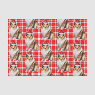 Holiday Plaid with Rough Collie Dog Christmas Tissue Paper
