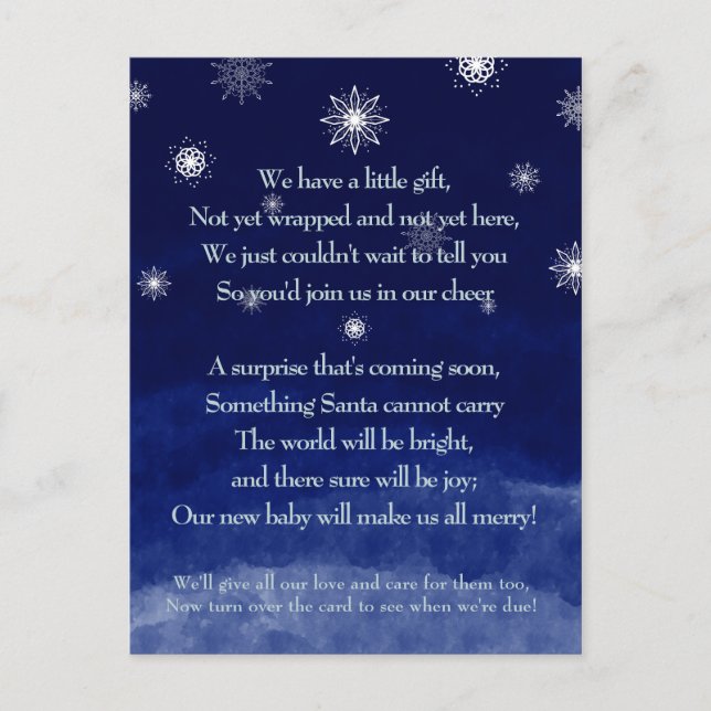 Holiday Poem Pregnancy Announcement Postcard (Front)