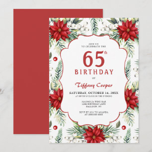 Holiday Poinsettia 65th Birthday Invitation