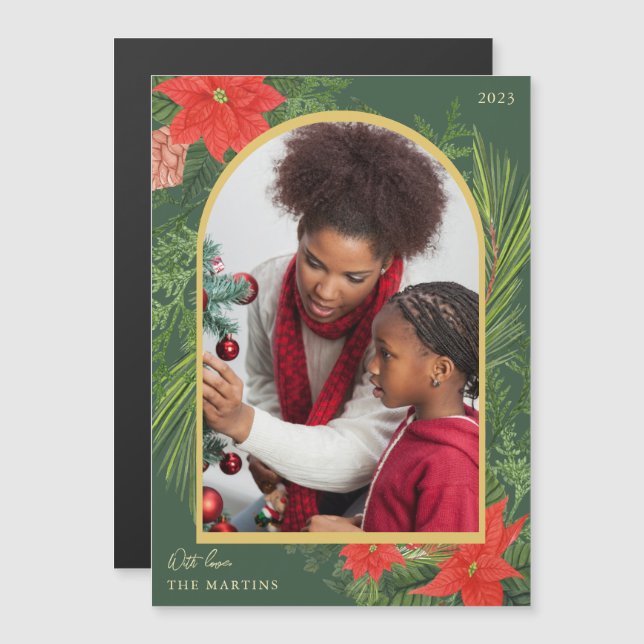 Holiday Poinsettia and Greenery Photo Magnet (Front/Back)