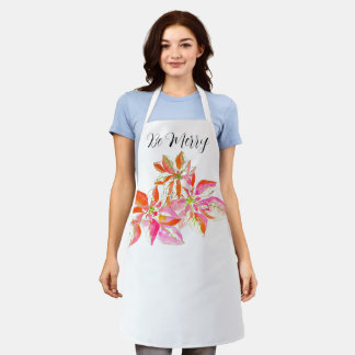 Holiday Poinsettia Apron - Be Merry Apron