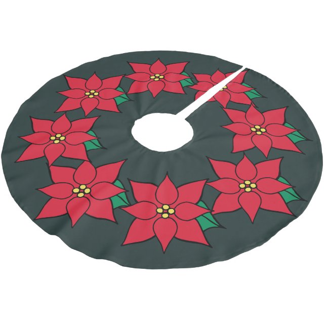 Holiday Poinsettia Christmas Tree Skirt (Angled)