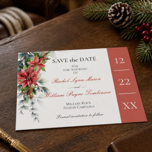 Holiday Poinsettia Wedding Save the Date Card