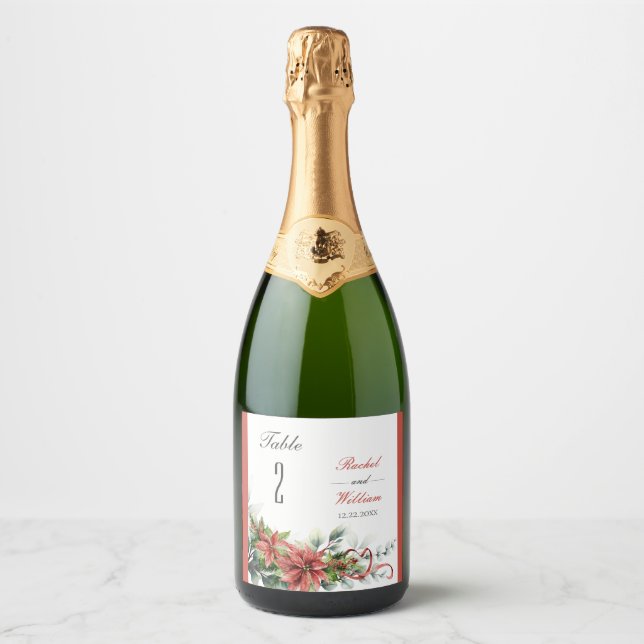 Holiday Poinsettia Wedding Table Number Labels (Front)