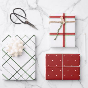 Holiday polka dot and plaid patterns red green wrapping paper sheet