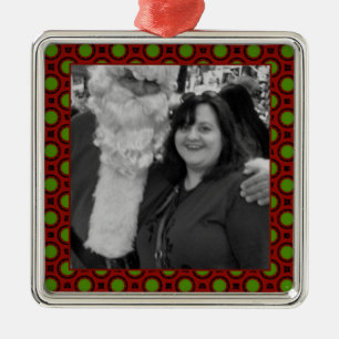 Holiday polka dots square photo frame metal ornament