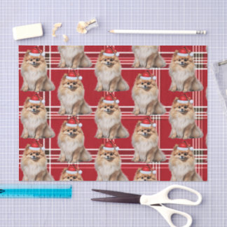 Holiday Pomeranian Dog Red Plaid Christmas Tissue Paper