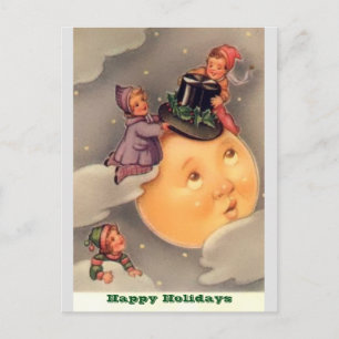 Holiday Postcards: Vintage Whimsical Moon & Kids Postcard