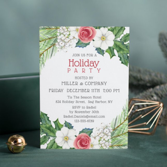 Holiday Pretty Floral Corporate Christmas Party Invitation (Creator Uploaded)