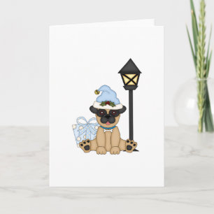 Holiday Pug with present (blue) Card