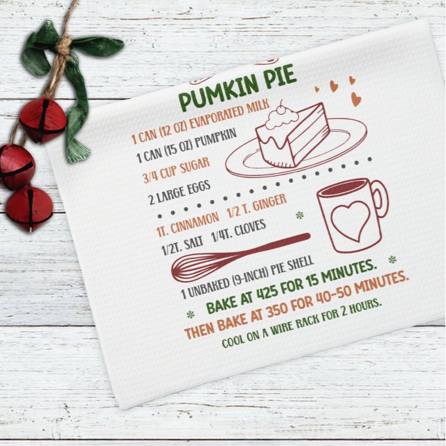Holiday Pumpkin Pie Recipe Christmas Kitchen Towel (Creator Uploaded)