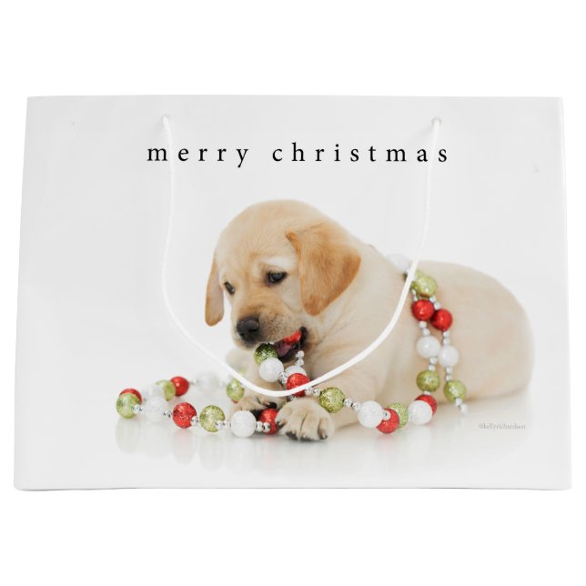 Holiday Puppy Playtime Large Gift Bag (Front)