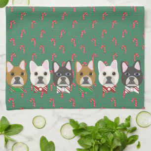 Holiday Pups Candy Cane Kitchen Towel