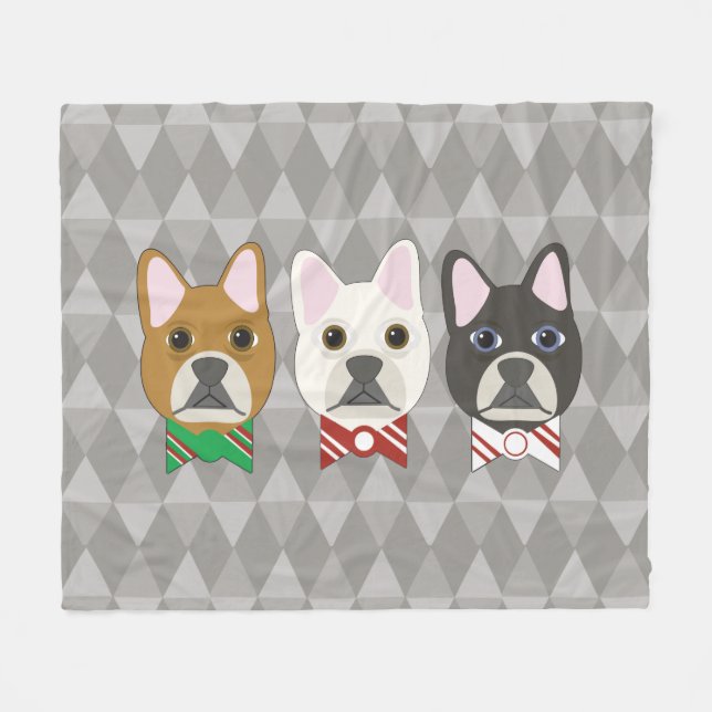 Holiday Pups Gray Diamond Fleece Blanket (Front (Horizontal))