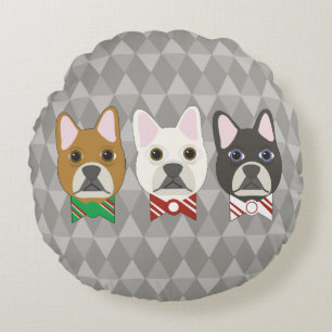 Holiday Pups Gray Diamond Round Pillow