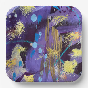 Holiday Purple, Blue, and Gold Abstract Art Paper Plate