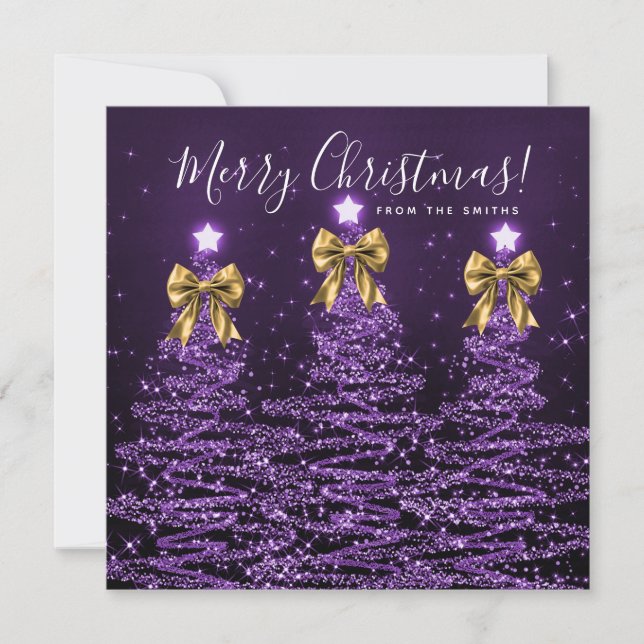 Holiday Purple Christmas Trees Greeting Gold  (Front)