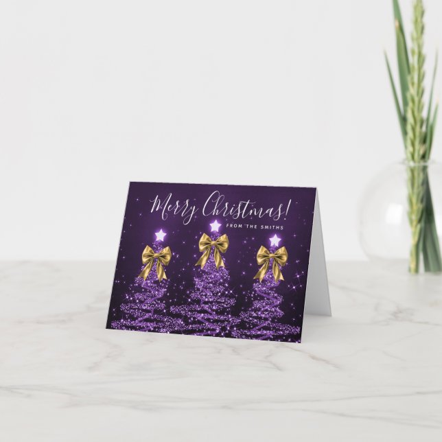 Holiday Purple Christmas Trees Greeting Gold  (Front)