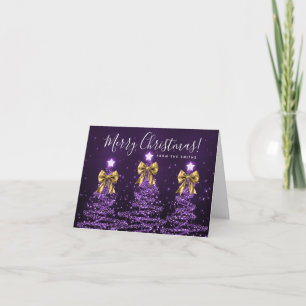 Holiday Purple Christmas Trees Greeting Gold  Card