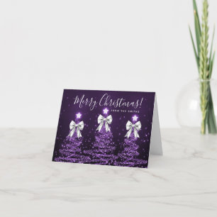 Holiday Purple Christmas Trees Greeting Silver 