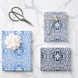Holiday Quatrefoil in Shades of Blue Wrapping Paper Sheet