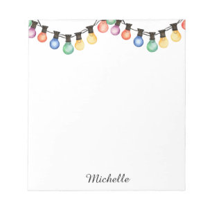 Holiday Rainbow Christmas lights Personalized Name Notepad