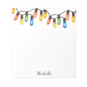 Holiday Rainbow Christmas lights Personalized Name Notepad