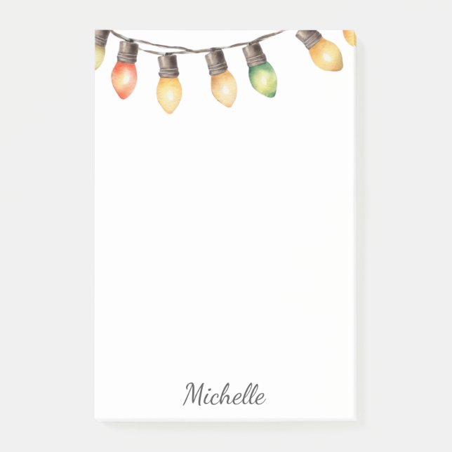 Holiday Rainbow Christmas lights Personalized Name Post-it Notes (Front)