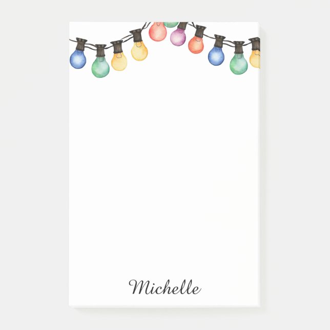 Holiday Rainbow Christmas lights Personalized Name Post-it Notes (Front)