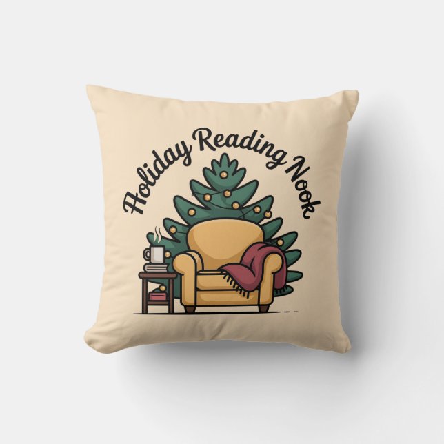 Holiday Reading Nook Cozy Accent Throw Pillow (Front)