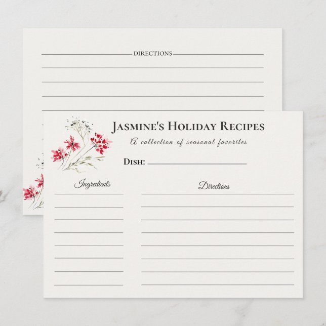 Holiday Recipe Card – Seasonal Kitchen Stationery (Front/Back)