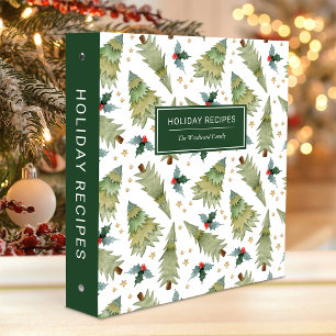Holiday Recipes Watercolor Tree Pattern Green Binder