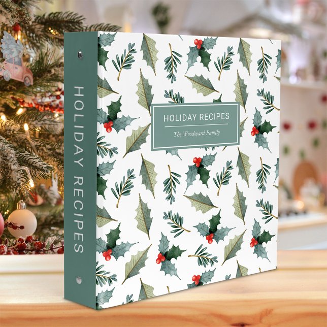 Holiday Recipes Watercolor Winter Foliage Pattern Binder (Creator Uploaded)