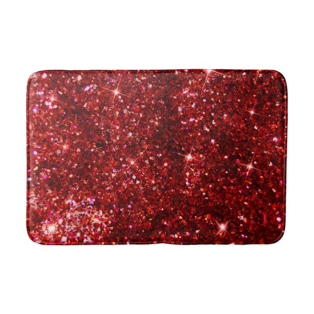 Holiday Red and Black Faux Glitter Christmas Bath Mat (Front)