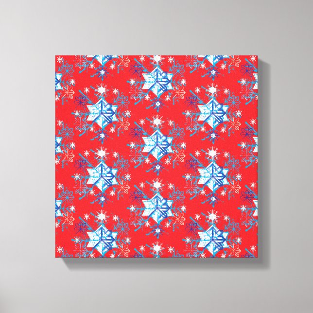 Holiday red and blue snowflakes and stars canvas print (Front)