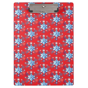 Holiday red and blue snowflakes and stars clipboard