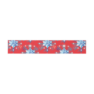 Holiday red and blue snowflakes and stars invitation belly band