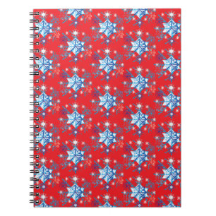 Holiday red and blue snowflakes and stars notebook