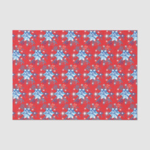 Holiday red and blue snowflakes and stars tissue paper