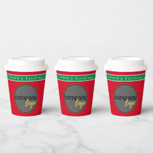 HOLIDAY RED AND GREEN BUSINESS LOGO COMPANY BRAND PAPER CUPS