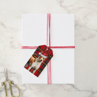 Holiday Red and Green Plaid Basenji Dog Christmas Gift Tags